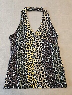Boutique Essentials Stretchy Abstract Animal Print Halter Top, Size M, EUC (Y2K)